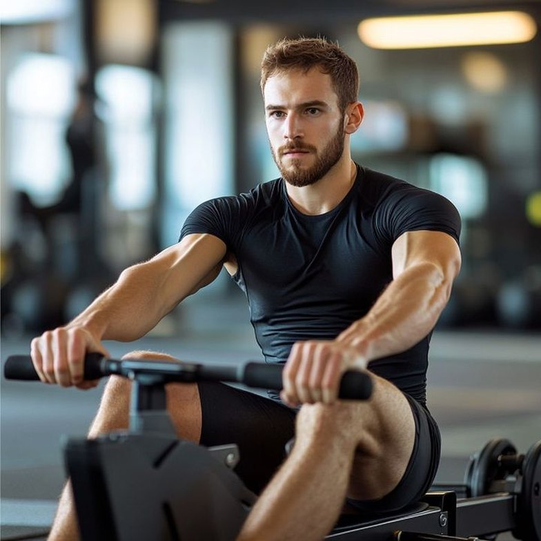 Member pulling on a rowing machine